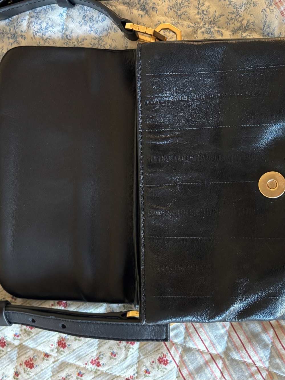 All saints Black Leather Crossbody Bag with Gold Hardware - Picture 2 of 3